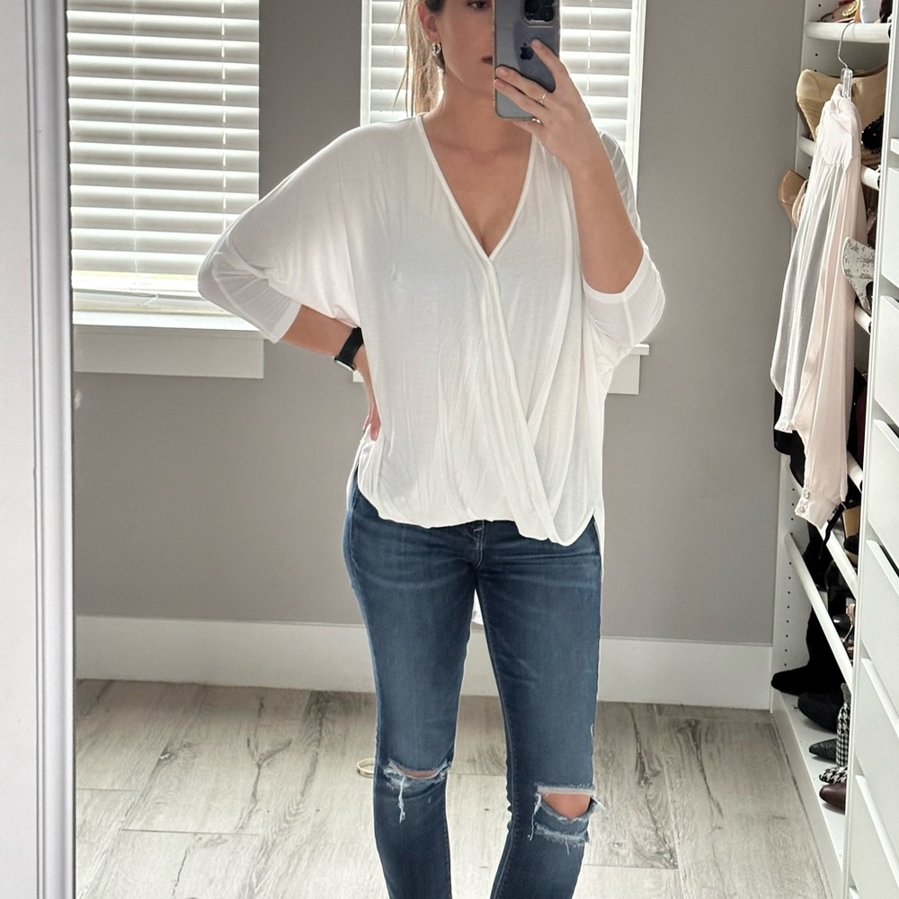 She + Sky White Faux Wrap Top